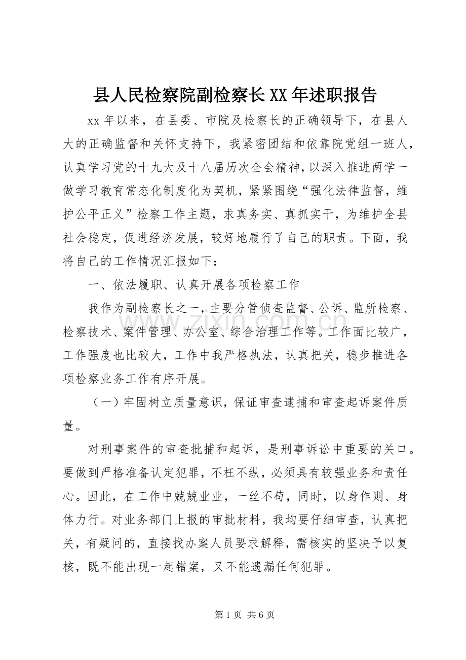 县人民检察院副检察长XX年述职报告.docx_第1页