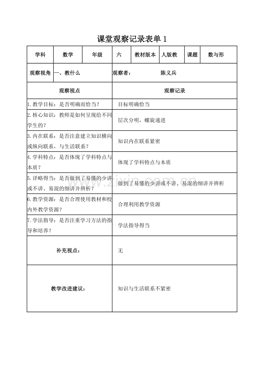 课堂观察记录表单-(8).doc_第1页