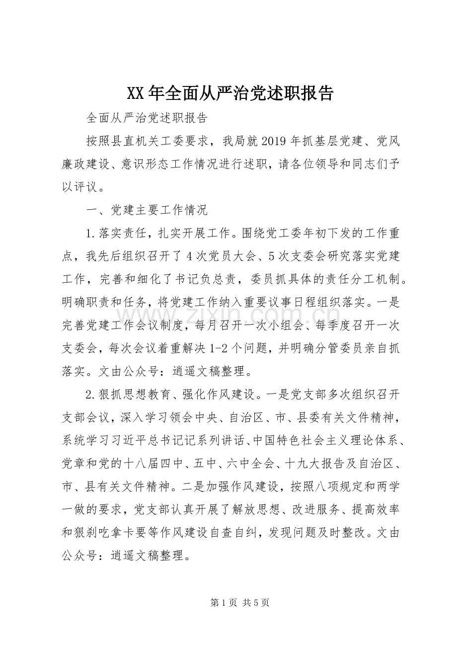 XX年全面从严治党述职报告.docx_第1页