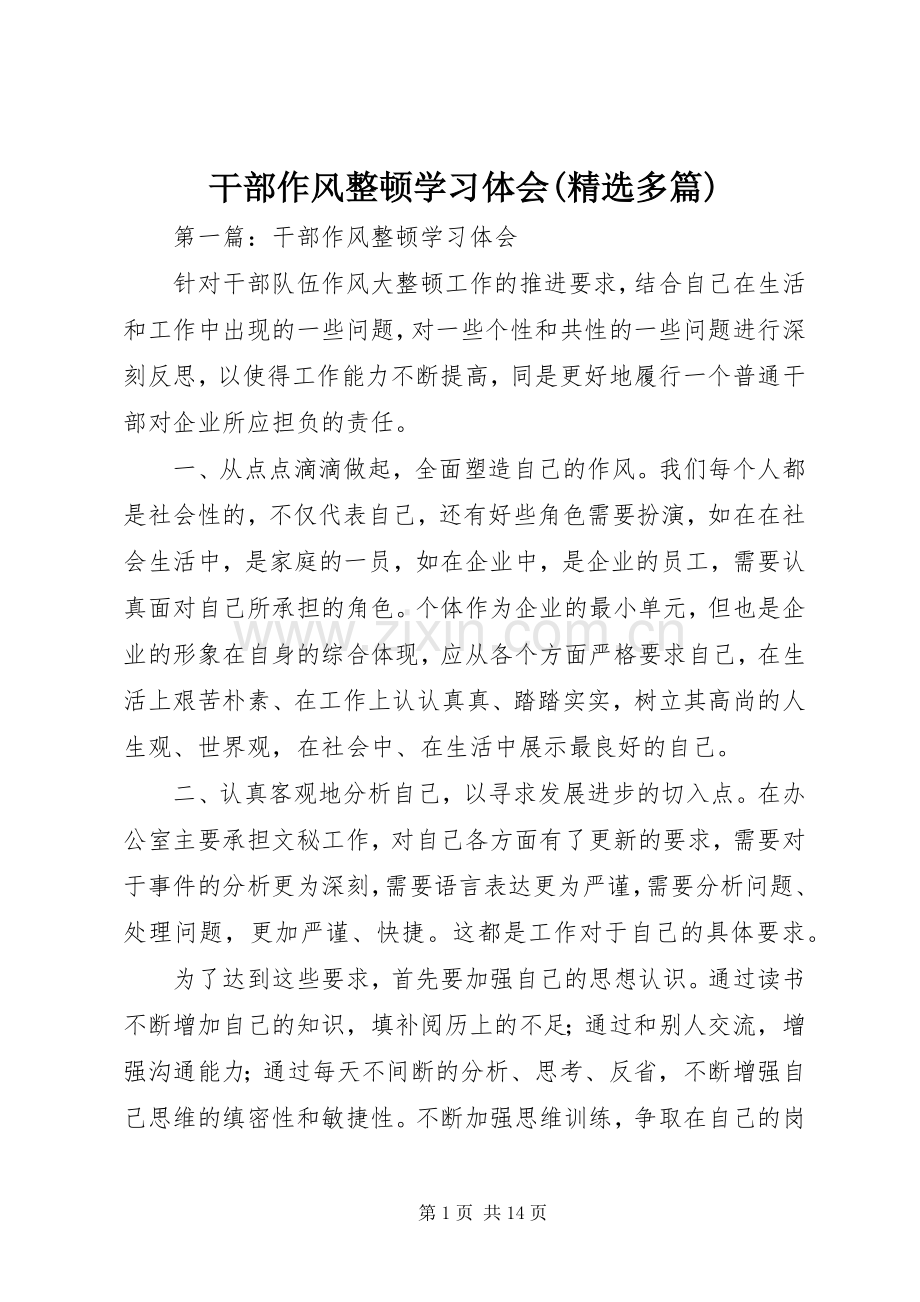 干部作风整顿学习体会(多篇).docx_第1页