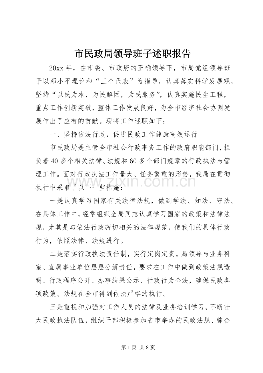 市民政局领导班子述职报告.docx_第1页