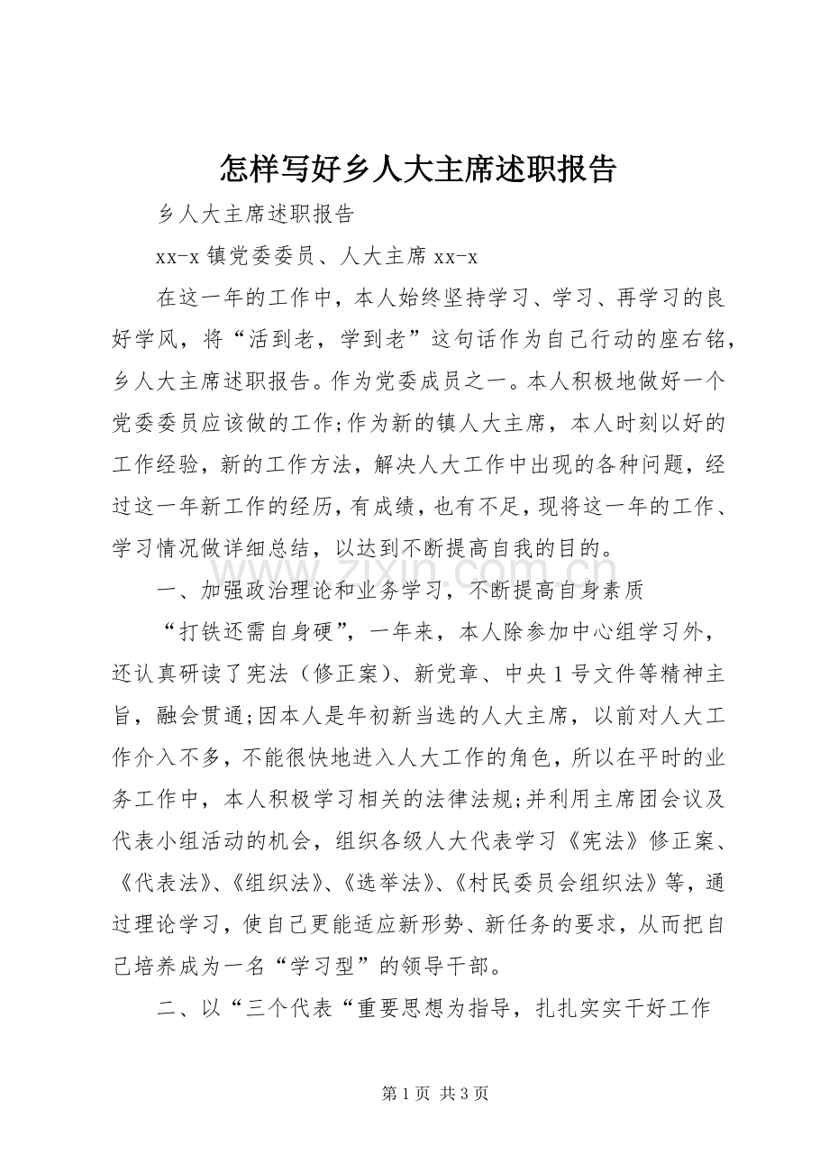 怎样写好乡人大主席述职报告.docx_第1页