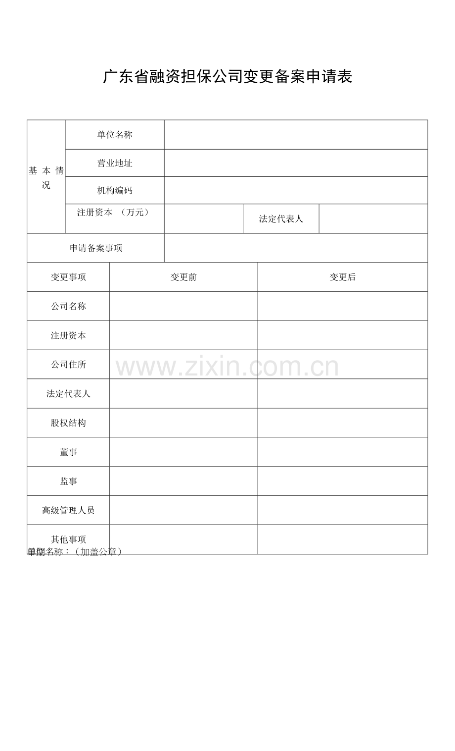 广东省融资担保公司变更备案申请表.docx_第1页