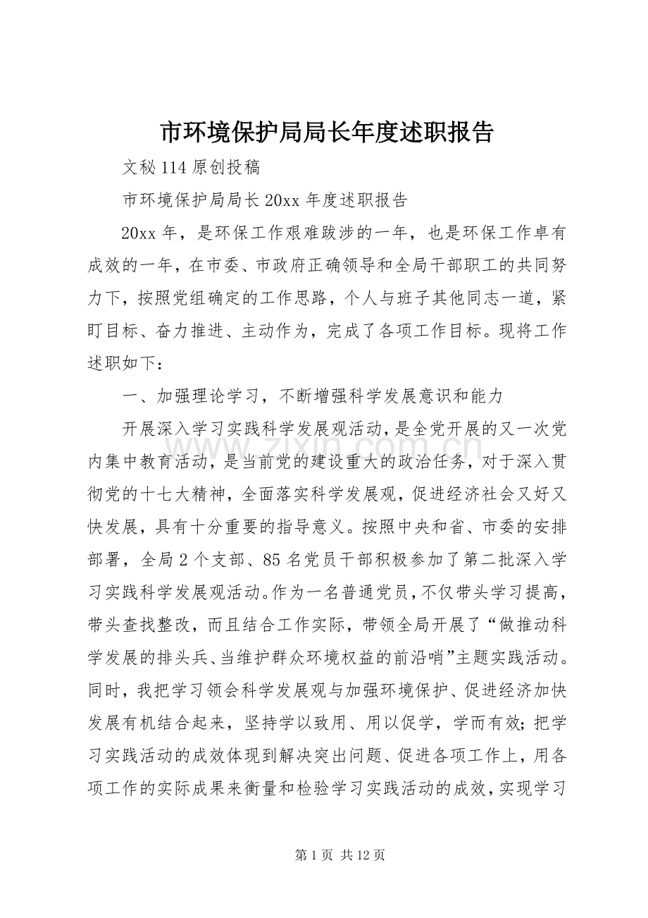 市环境保护局局长年度述职报告.docx_第1页