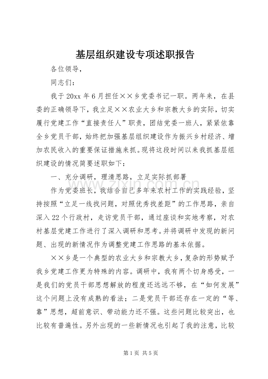 基层组织建设专项述职报告.docx_第1页