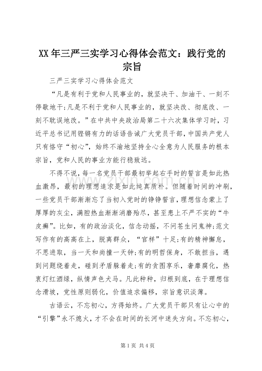 XX年三严三实学习心得体会范文：践行党的宗旨.docx_第1页