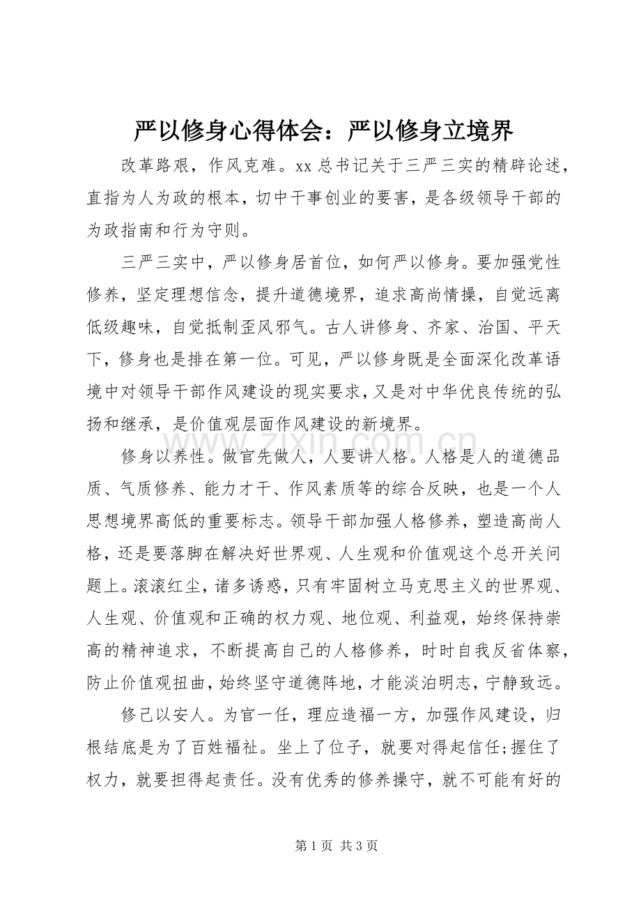 严以修身心得体会：严以修身立境界.docx_第1页