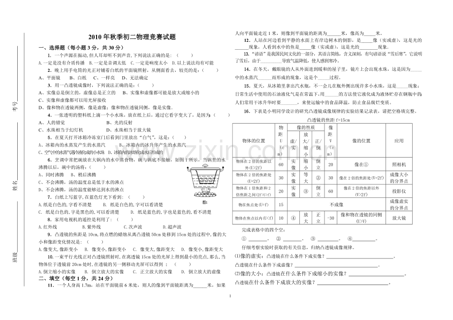 2010秋初二物理尖子生竞赛试题.doc_第1页