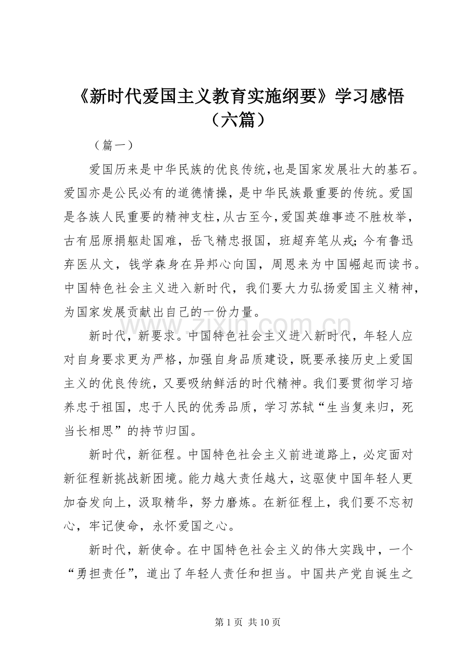 《新时代爱国主义教育实施纲要》学习感悟（六篇）.docx_第1页