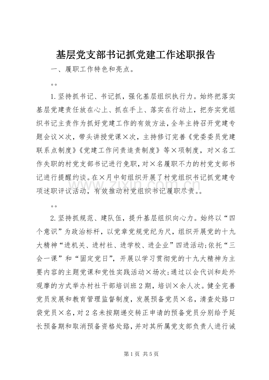 基层党支部书记抓党建工作述职报告.docx_第1页