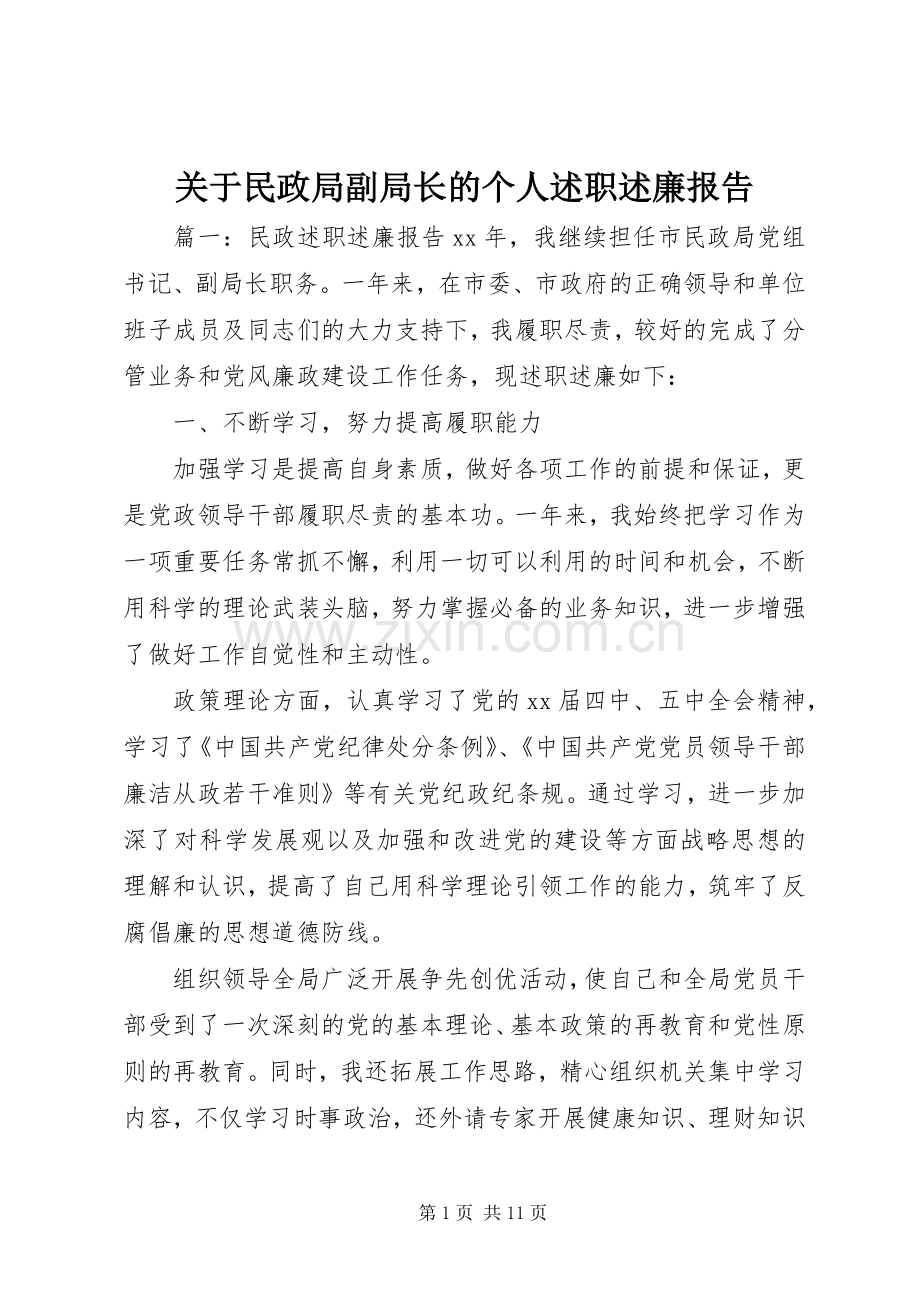 关于民政局副局长的个人述职述廉报告.docx_第1页