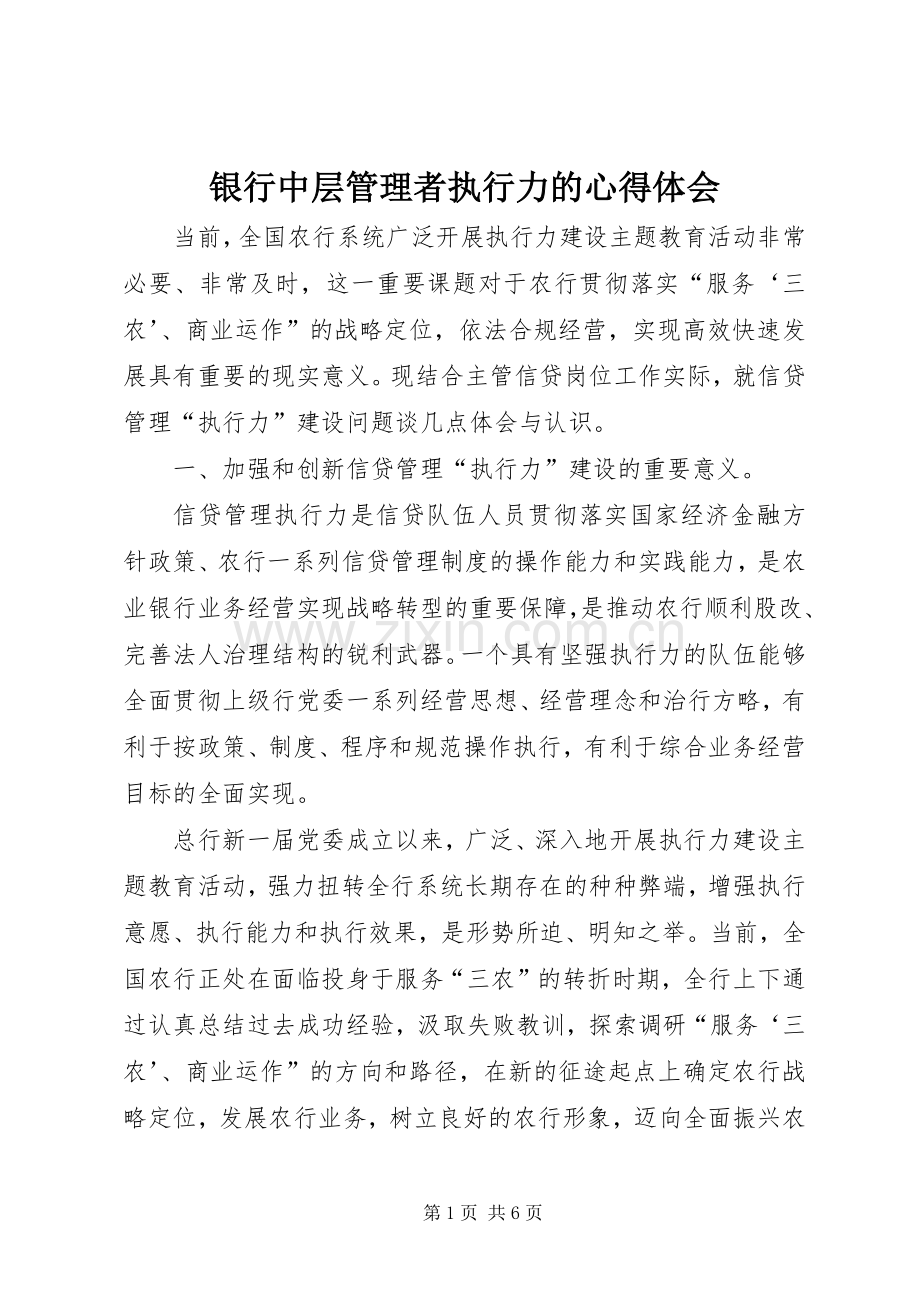 银行中层管理者执行力的心得体会.docx_第1页