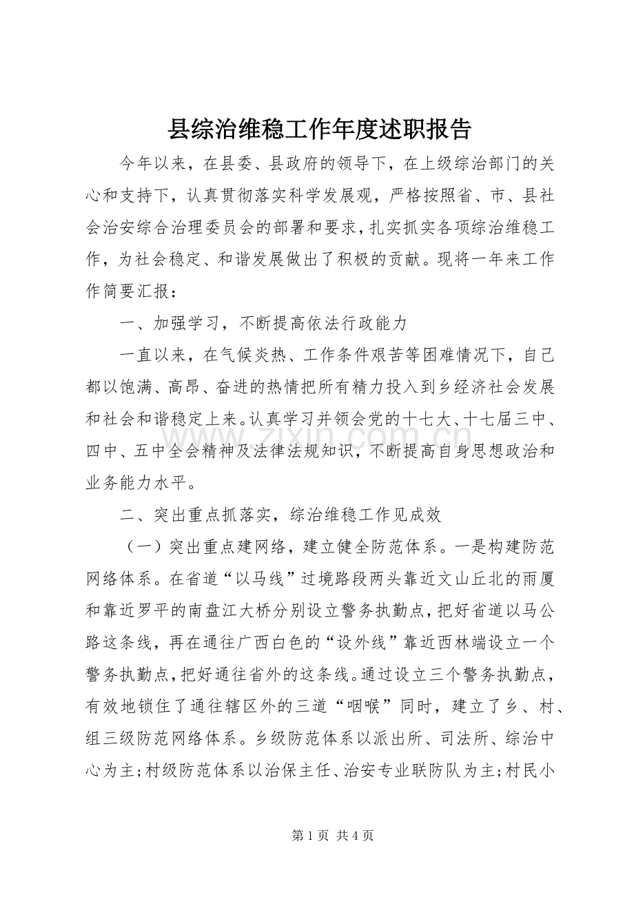 县综治维稳工作年度述职报告.docx_第1页