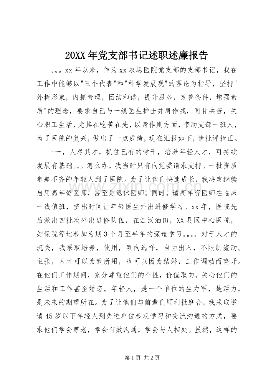 20XX年党支部书记述职述廉报告.docx_第1页