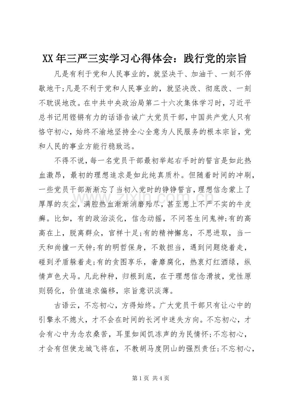 XX年三严三实学习心得体会：践行党的宗旨.docx_第1页