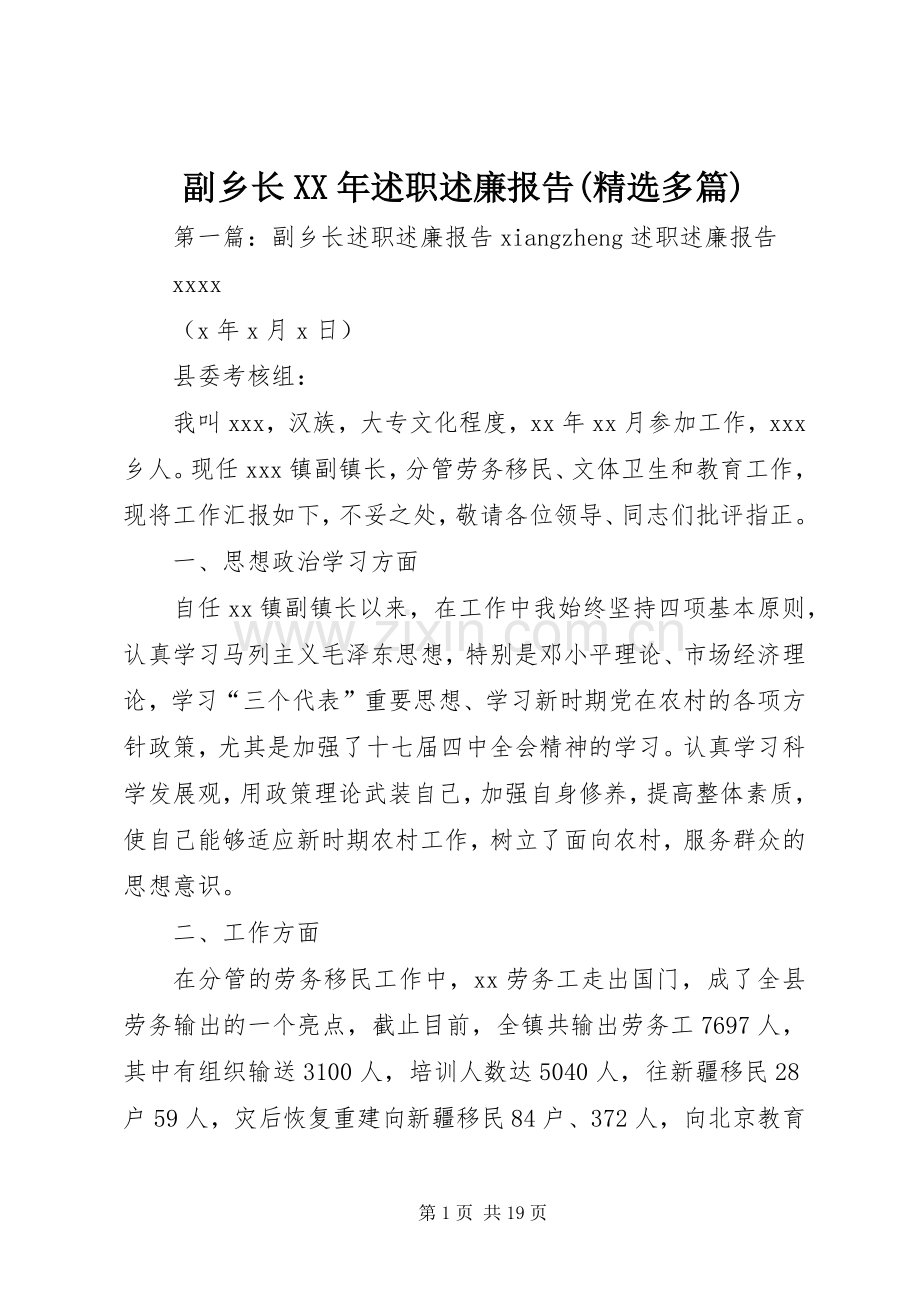 副乡长XX年述职述廉报告(多篇).docx_第1页