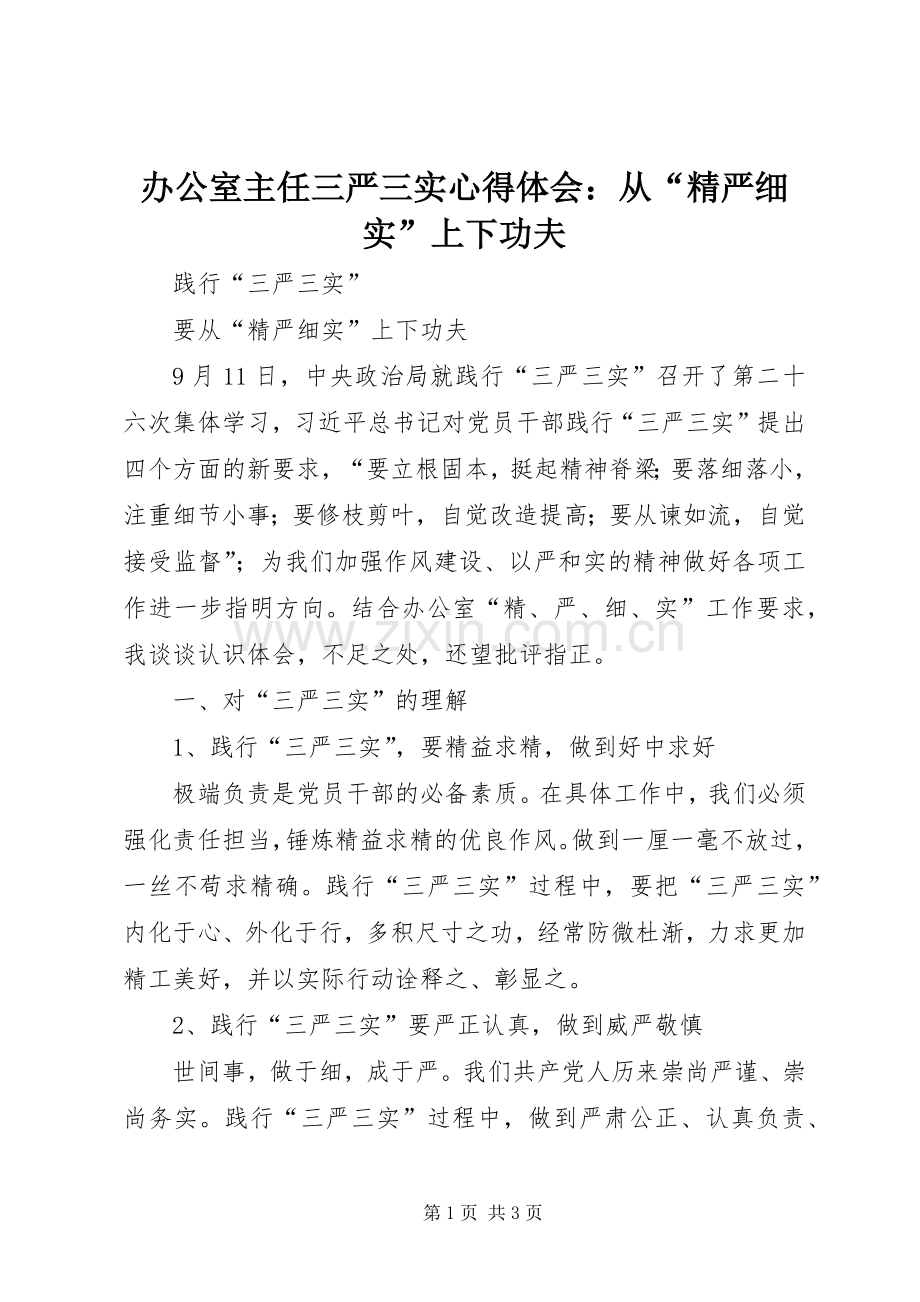 办公室主任三严三实心得体会：从“精严细实”上下功夫.docx_第1页