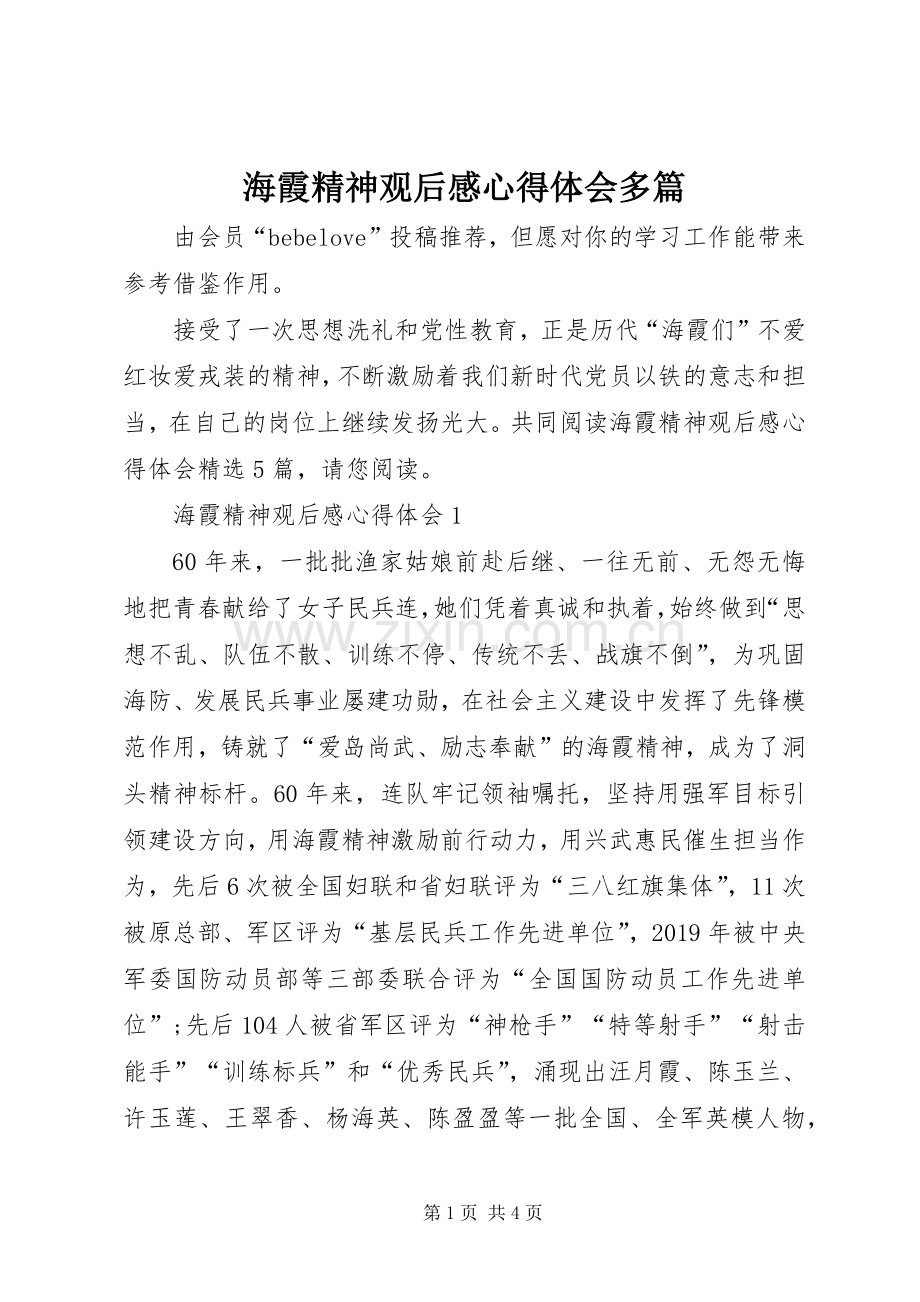 海霞精神观后感心得体会多篇.docx_第1页