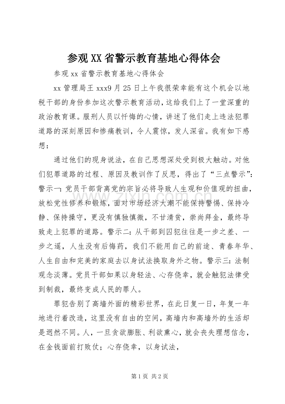 参观XX省警示教育基地心得体会.docx_第1页