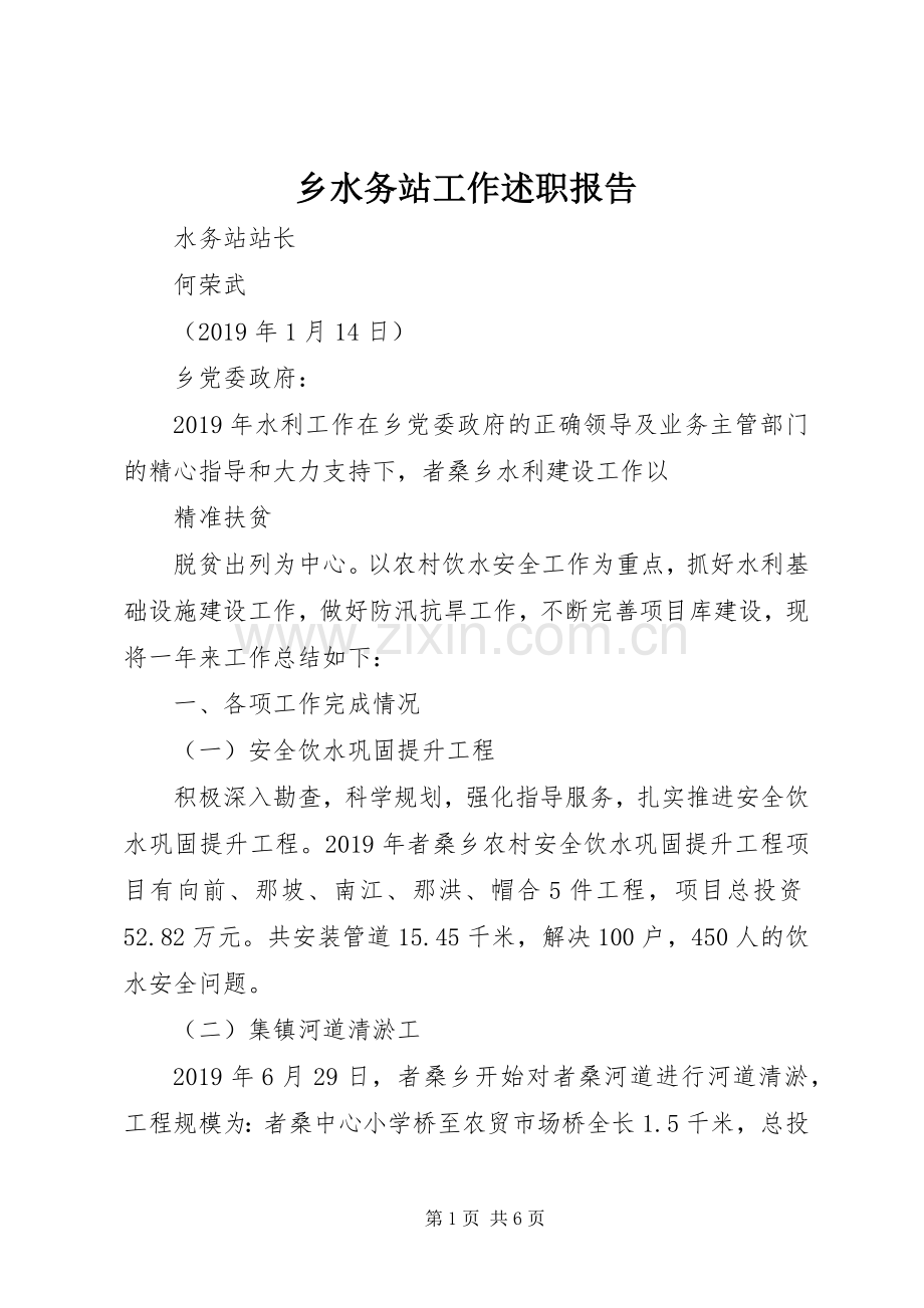 乡水务站工作述职报告.docx_第1页