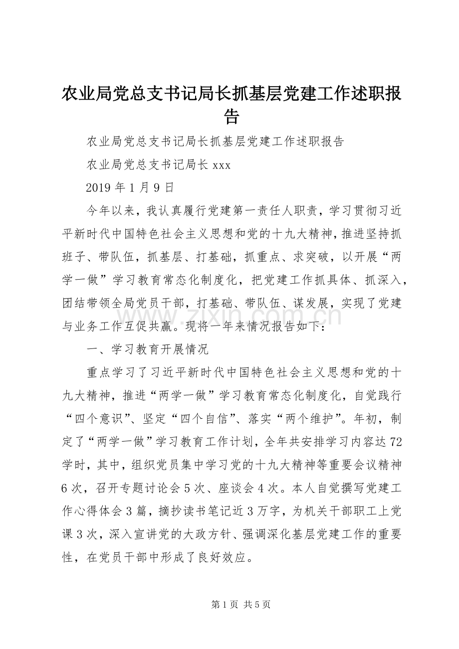 农业局党总支书记局长抓基层党建工作述职报告.docx_第1页