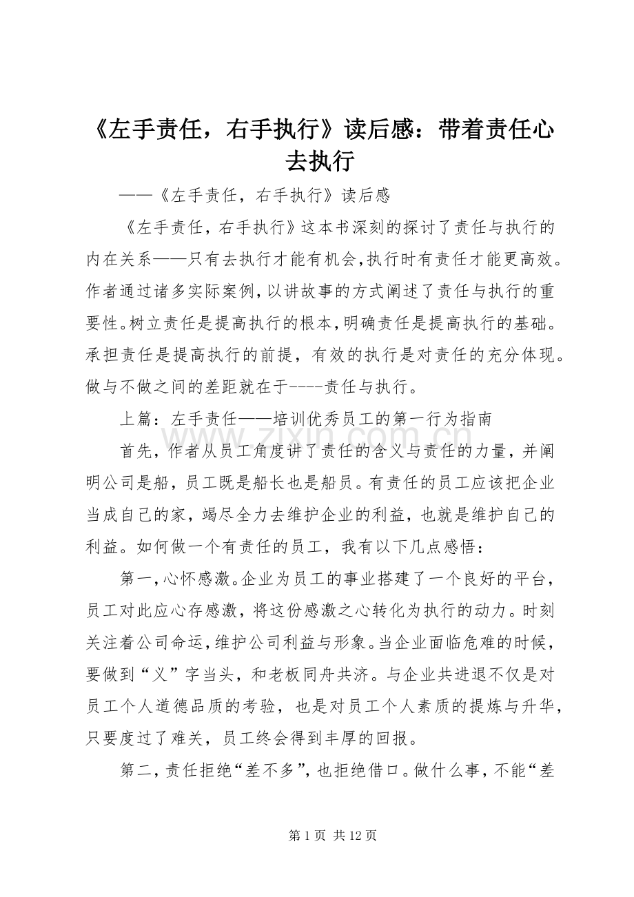 《左手责任右手执行》读后感：带着责任心去执行.docx_第1页