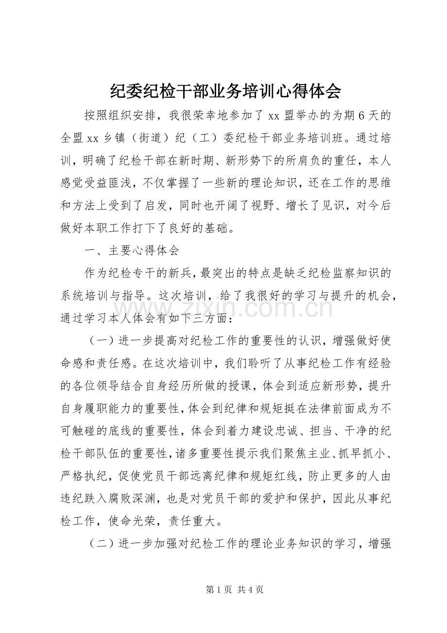 纪委纪检干部业务培训心得体会.docx_第1页