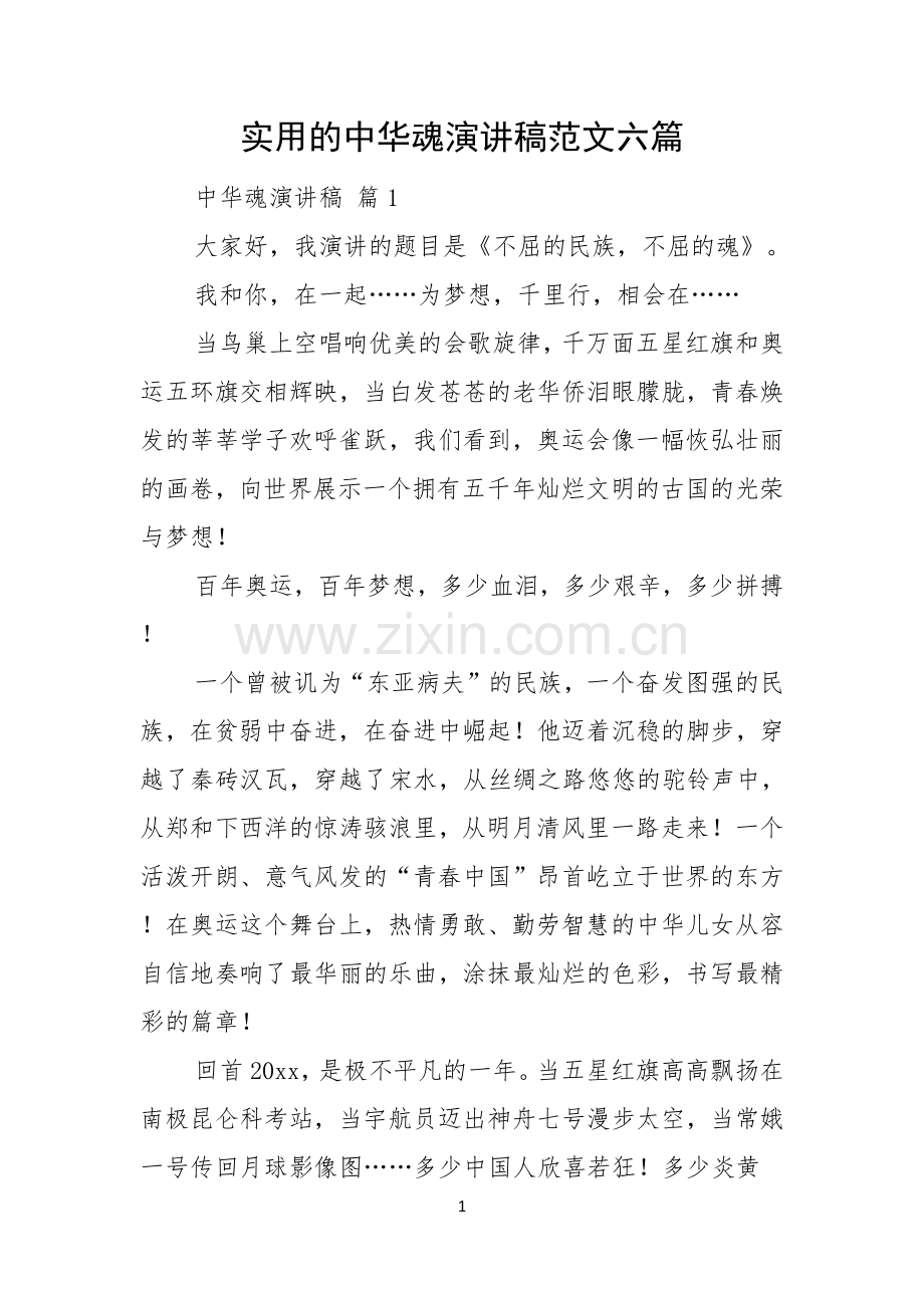 实用的中华魂演讲稿范文六篇.docx_第1页