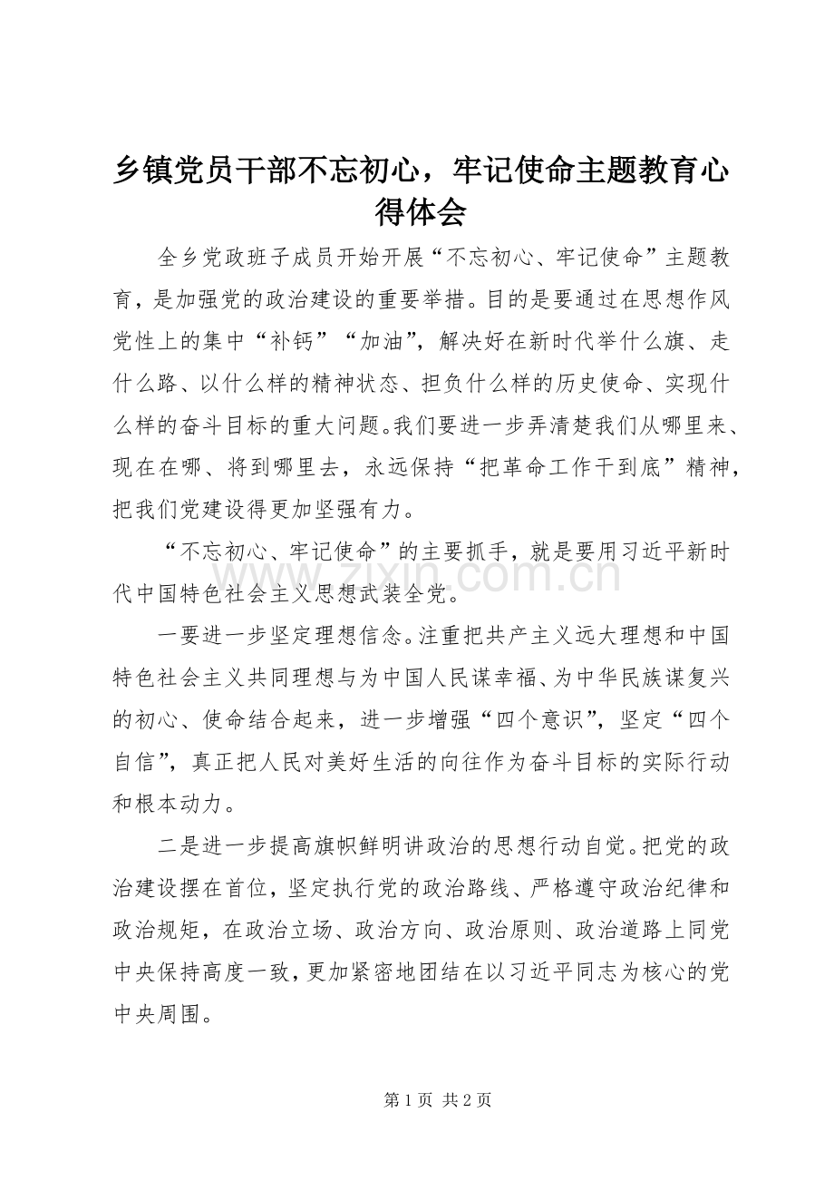 乡镇党员干部不忘初心牢记使命主题教育心得体会.docx_第1页