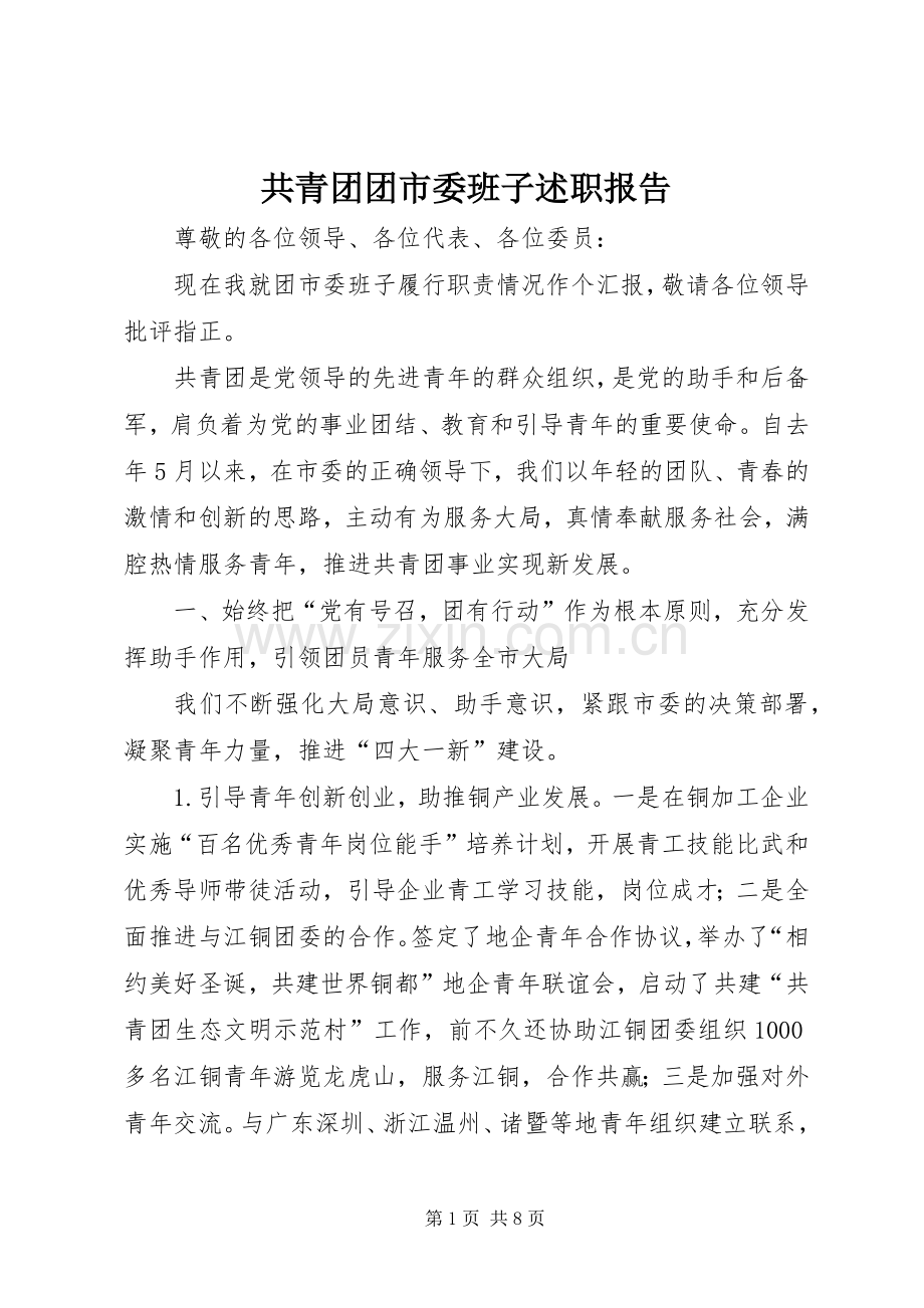 共青团团市委班子述职报告.docx_第1页