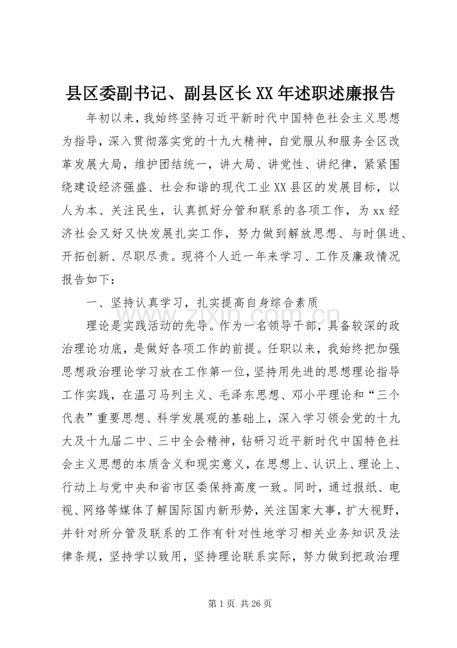 县区委副书记、副县区长XX年述职述廉报告.docx_第1页