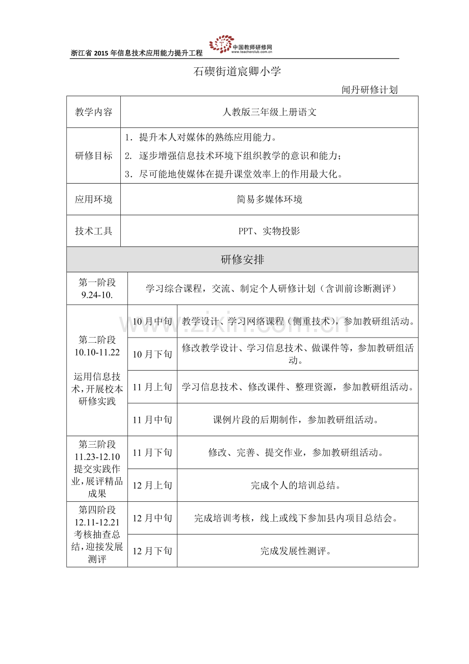 信息技术应用能力提升工程个人研修计划.doc_第1页