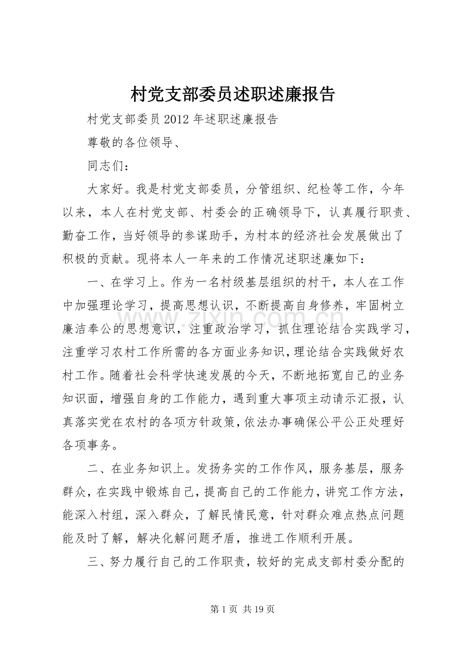 村党支部委员述职述廉报告.docx_第1页