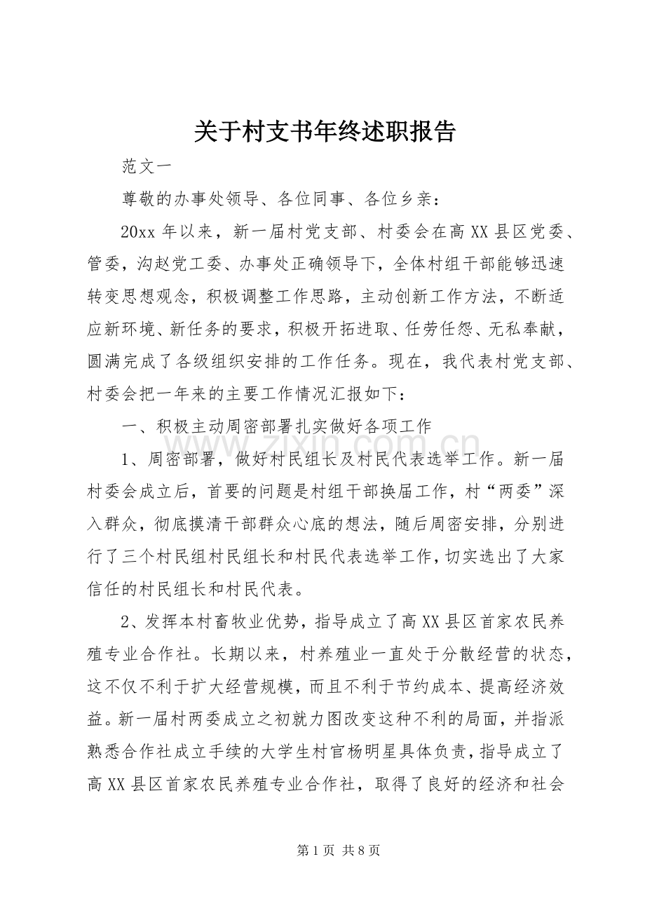 关于村支书年终述职报告.docx_第1页