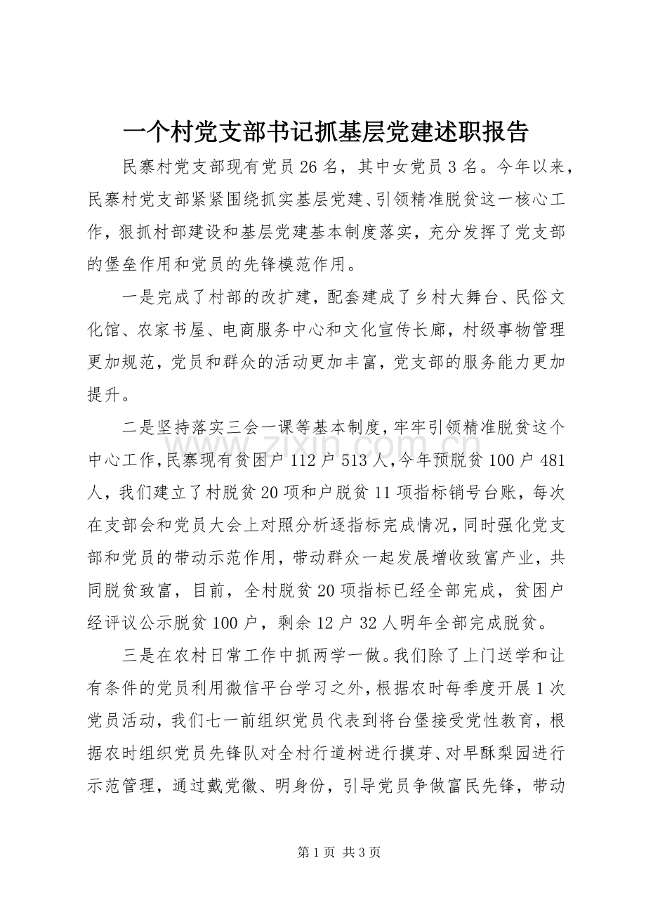 一个村党支部书记抓基层党建述职报告.docx_第1页