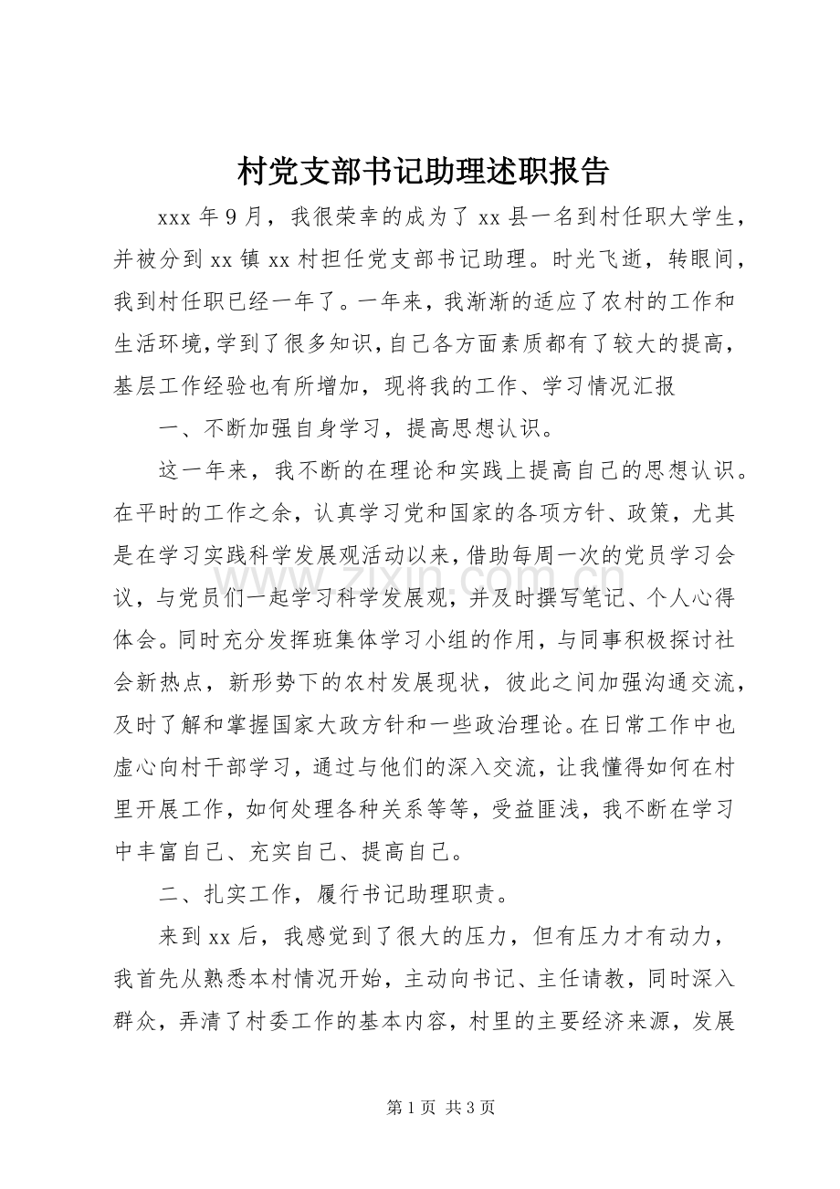 村党支部书记助理述职报告.docx_第1页