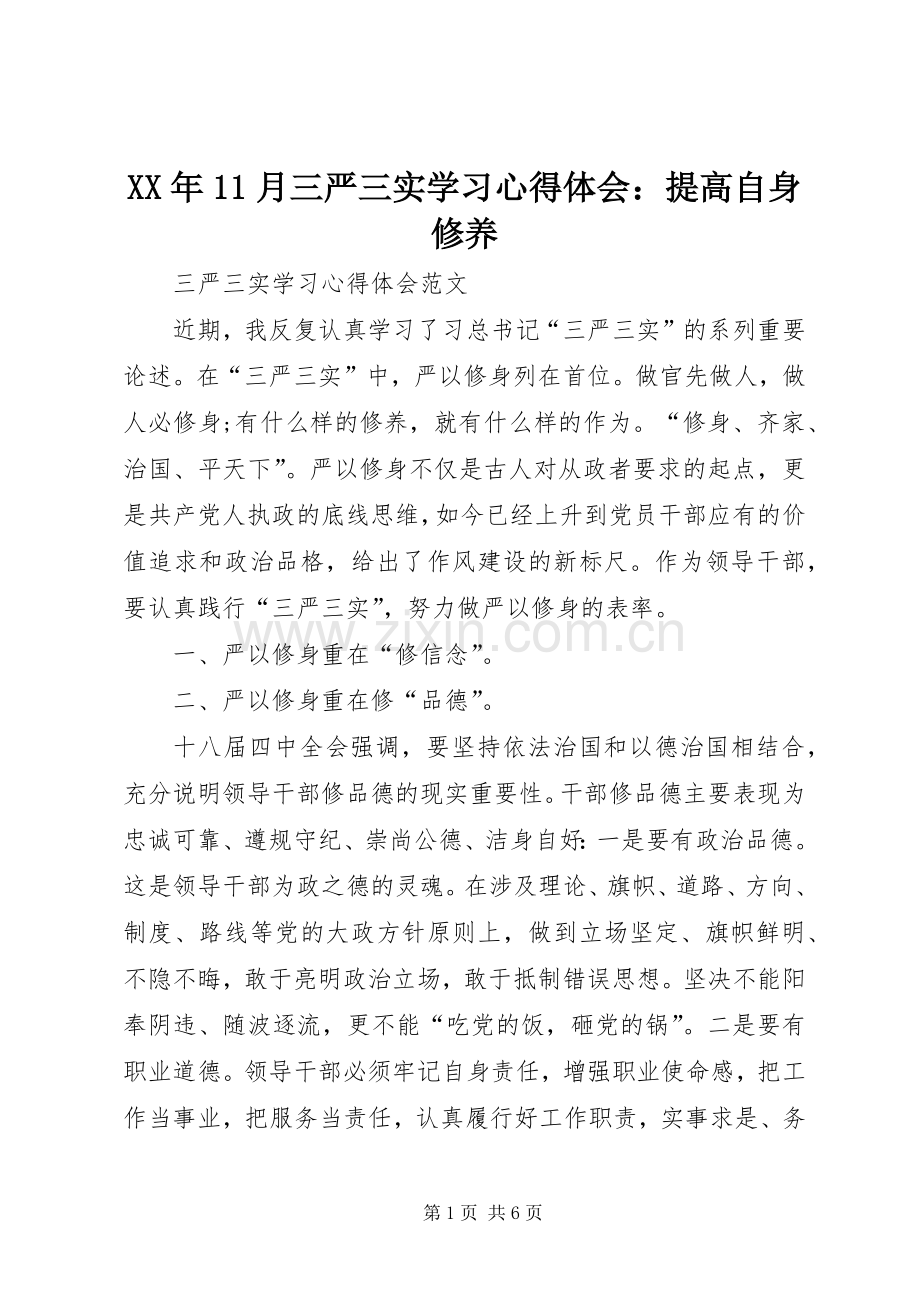 XX年11月三严三实学习心得体会：提高自身修养.docx_第1页