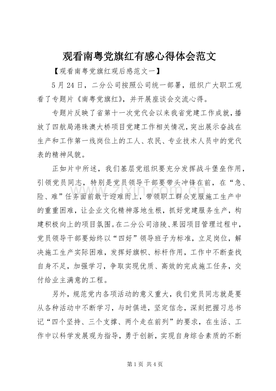 观看南粤党旗红有感心得体会范文.docx_第1页