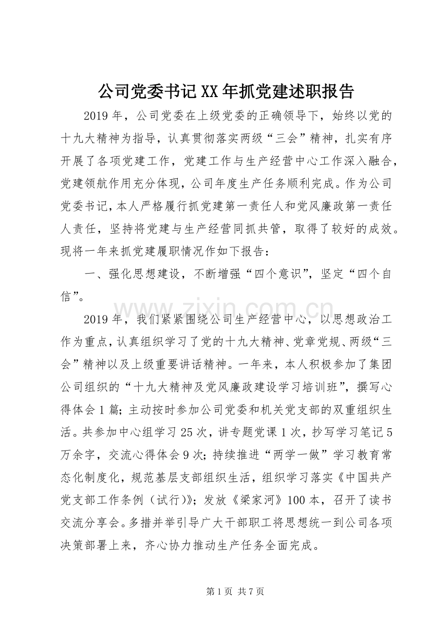 公司党委书记XX年抓党建述职报告.docx_第1页