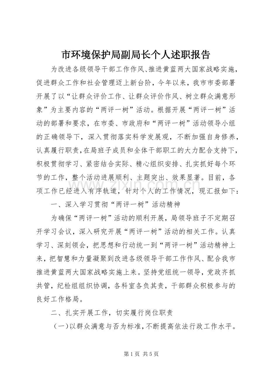 市环境保护局副局长个人述职报告.docx_第1页