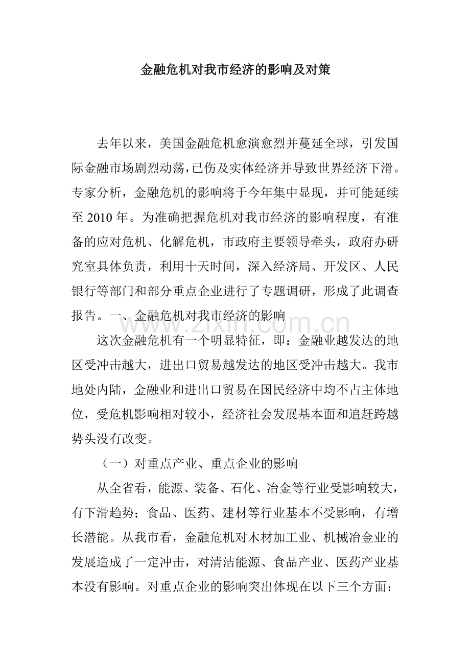 金融危机对我市经济的影响及对策.doc_第1页