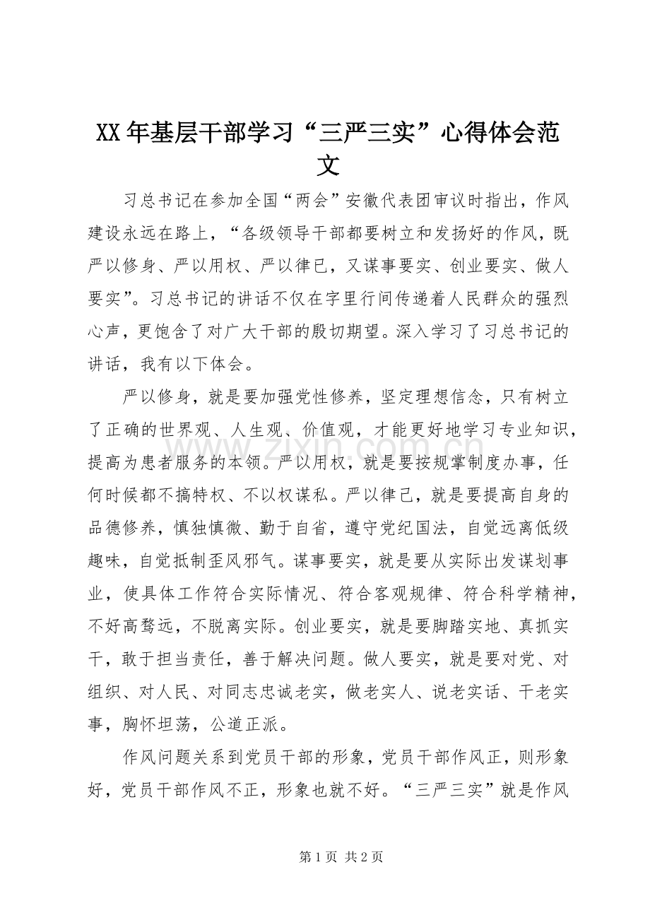 XX年基层干部学习“三严三实”心得体会范文.docx_第1页