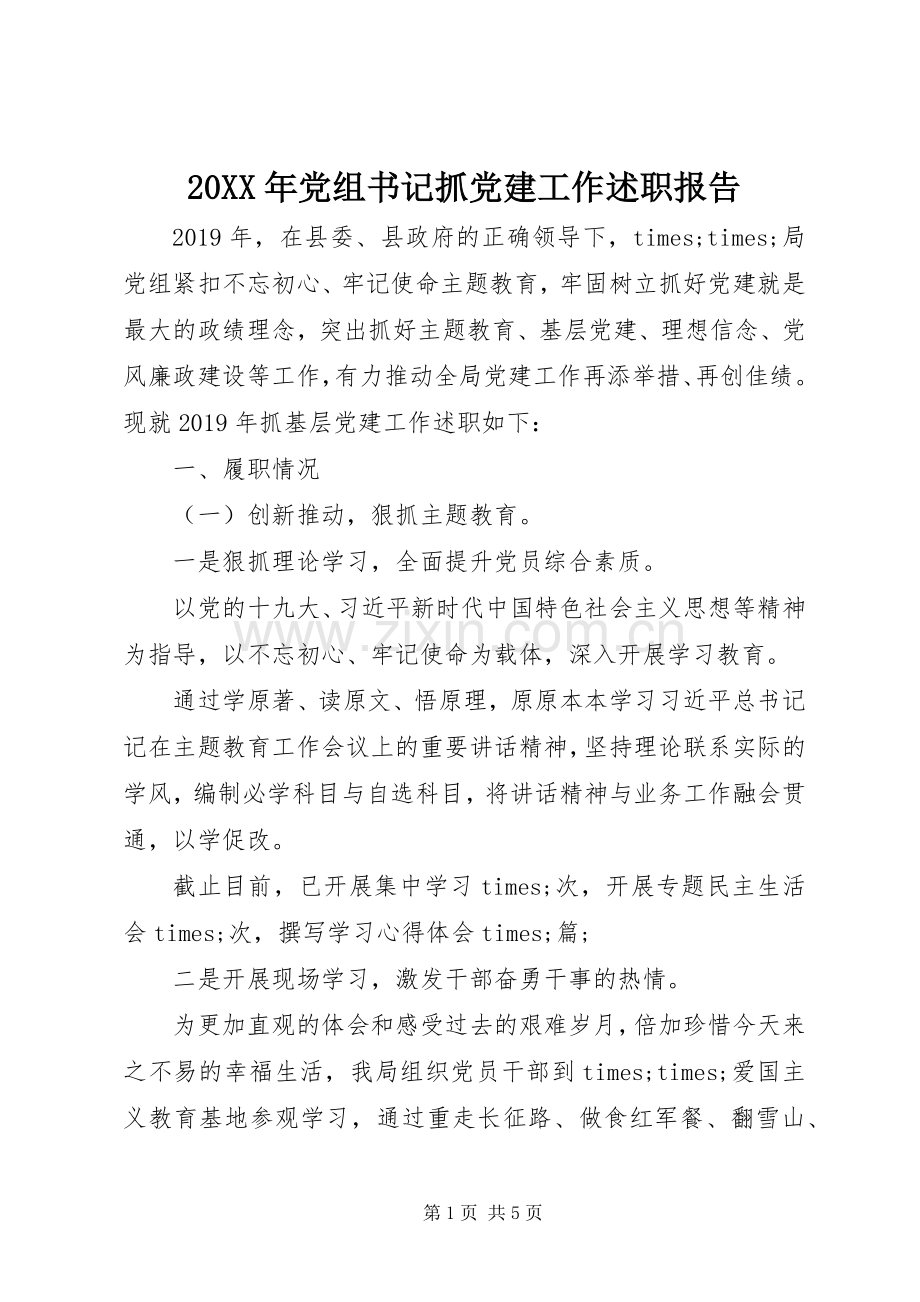 20XX年党组书记抓党建工作述职报告.docx_第1页