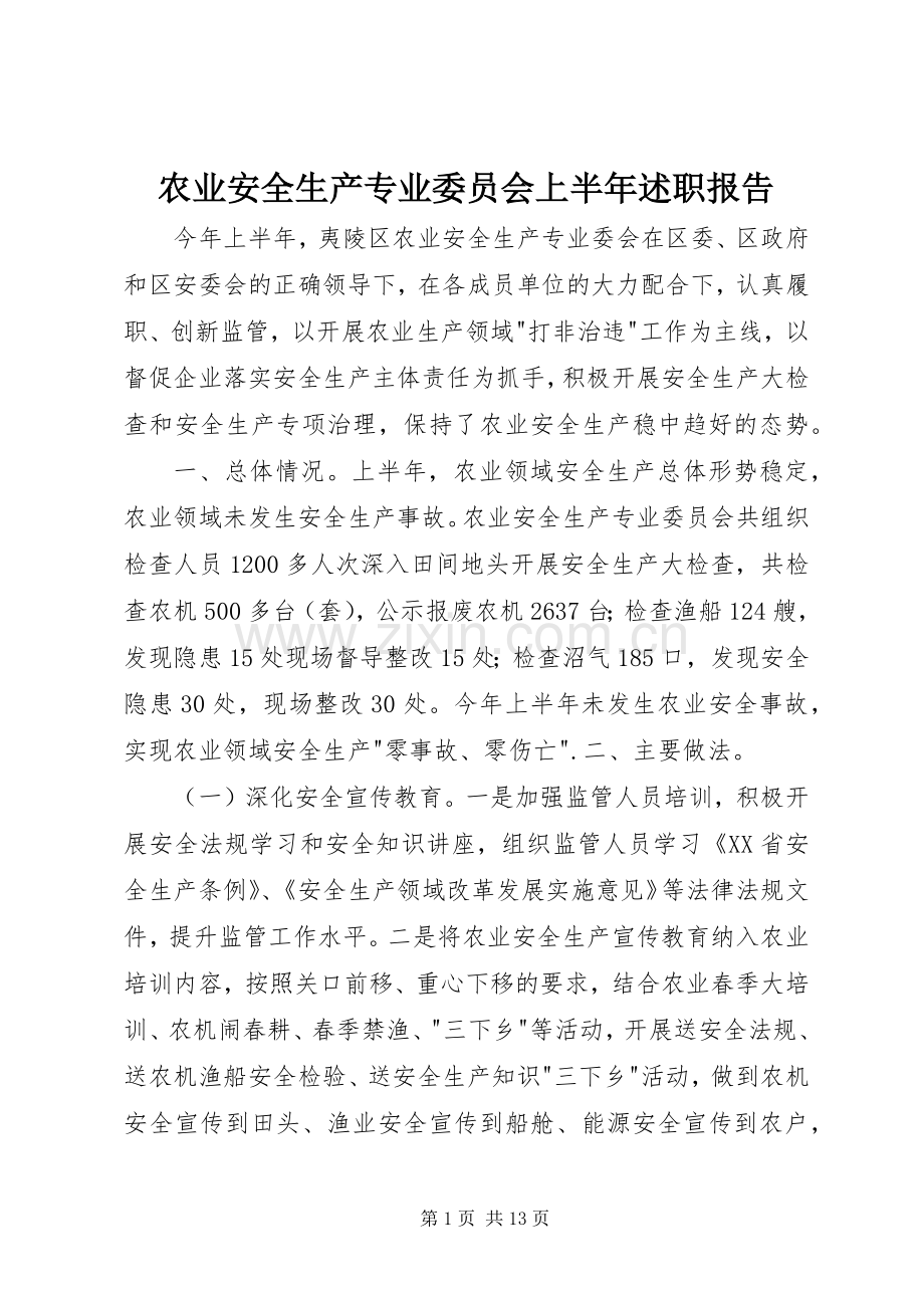 农业安全生产专业委员会上半年述职报告.docx_第1页