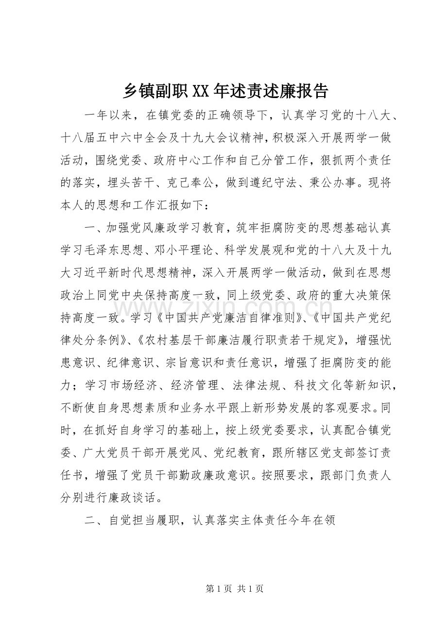 乡镇副职XX年述责述廉报告.docx_第1页