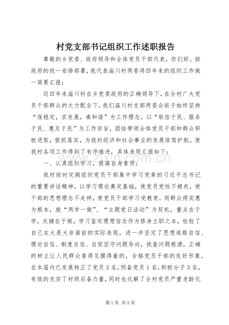 村党支部书记组织工作述职报告.docx_第1页