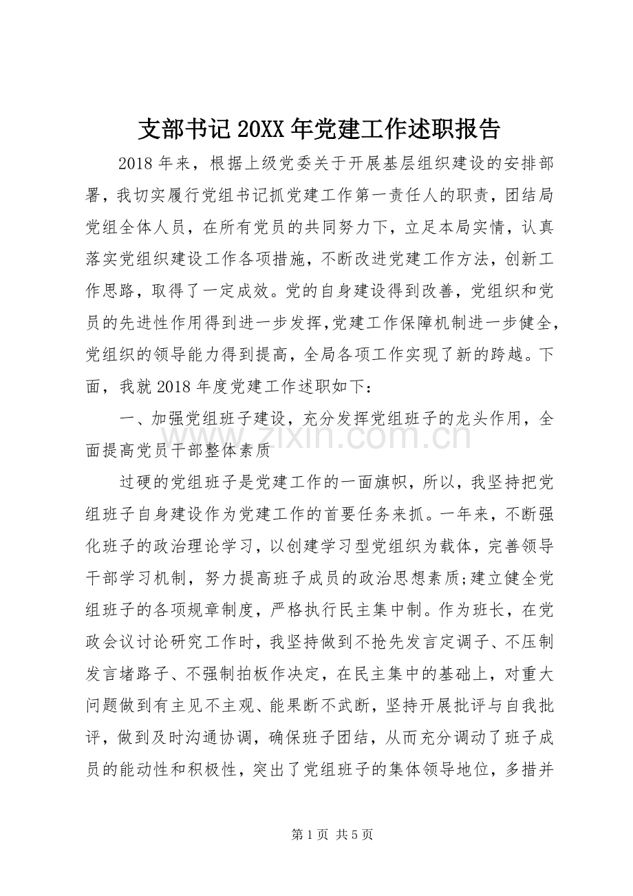 支部书记20XX年党建工作述职报告.docx_第1页