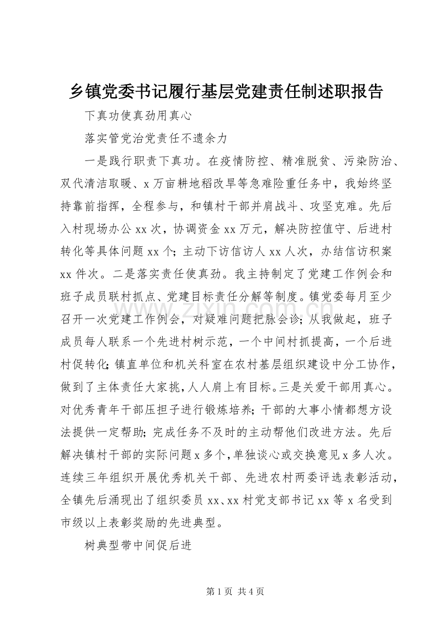 乡镇党委书记履行基层党建责任制述职报告.docx_第1页