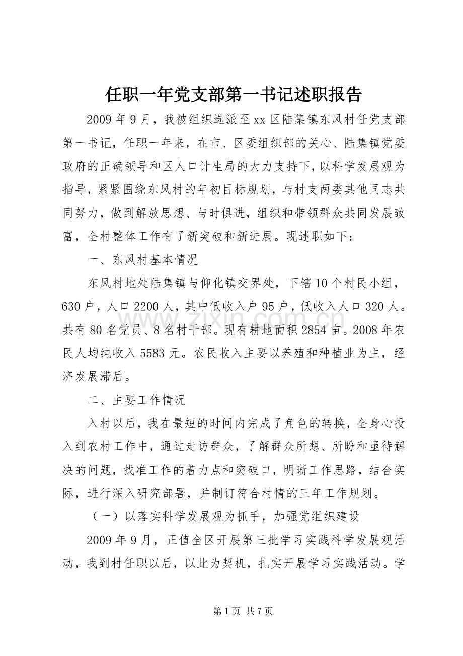 任职一年党支部第一书记述职报告.docx_第1页