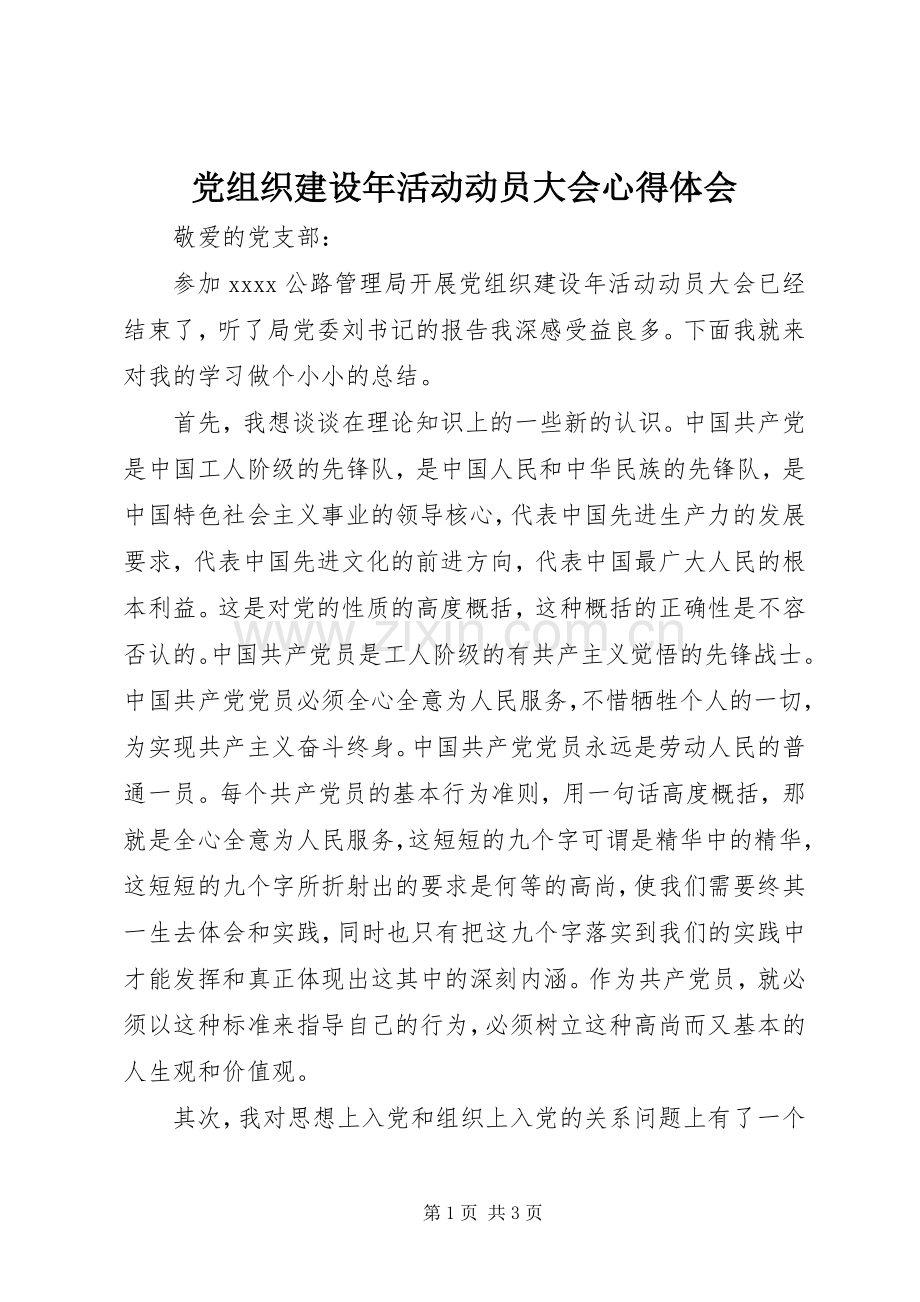 党组织建设年活动动员大会心得体会.docx_第1页